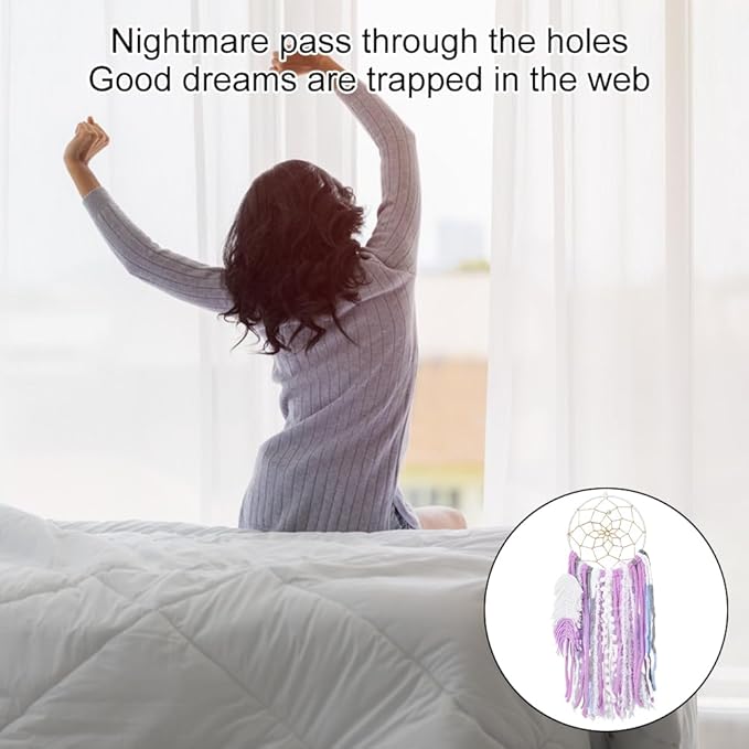 DIY Two-Color Dreamcatcher Kit 2 Set 19.69“ x 5.91“ Boho Purple Blue Wool Yarn Handmade Dream Catcher for Beginner Dream Catcher for Women Gifts DIY Wall Decor for Bedroom, Livingroom