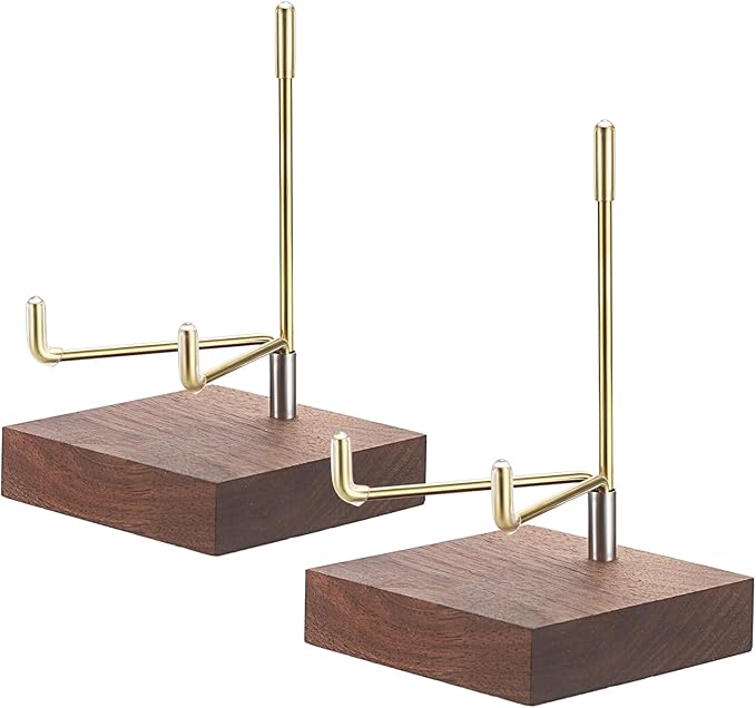 Hipiwe 2Pcs Wooden Base Display Stand Adjustable Metal Arms Display Stand Easel Decorative Plates Display Easel Holder for Crystal Fossil Slice Coral Geodes Rock Mineral Agate,Medium