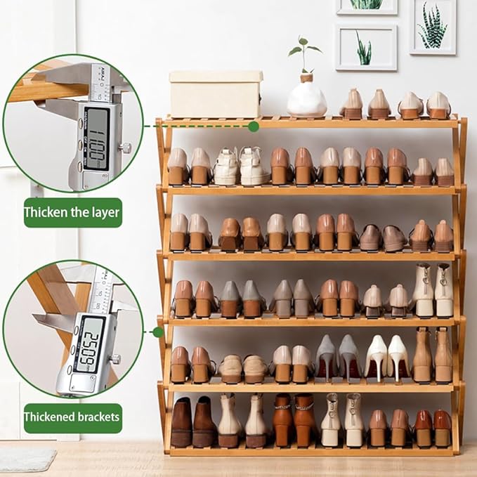 Bamboo Shoe Rack,Portable Folding Shoe Storage Rack,Without Installation Shoe Organizer for Corridors, Bedrooms and Other Spaces (3 Tier)