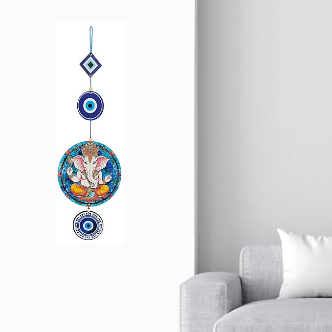 Decorative Bird Mobile Wall Hanging, Colorful Swallow Design with Flowers, Traditional Tattoo Style Art Evil Eye (Ganesh_JI_Hanging_D_2)