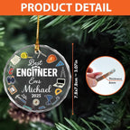 BSQUIELE Personalized Best Engineer Ever Glass Ornament 2025 - Civil Engineering Gift for Retirement Custom Name Keepsake - Unique Xmas Tree Hanging Decoration
