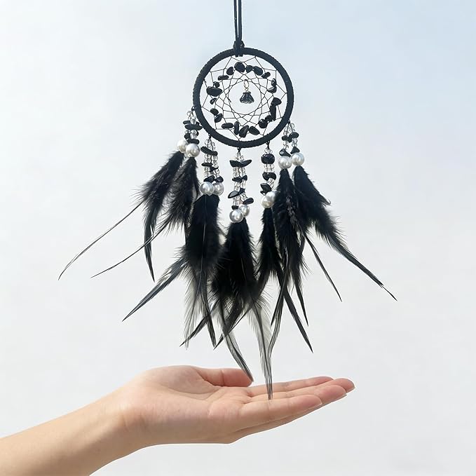 Mini Dream Catcher for Car Rear View Mirror Accessories,Handmade Small Dream Catchers Boho Car Charm Interior Decor（Black）