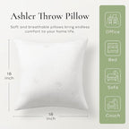 Ashler Throw Pillows Insert- 18x18 Pillow Inserts with Air Layer, Premium Bed and Couch Pillows - Indoor Decorative Throw Pillow, Square Cushion Sham Stuffer, Pack of 2, White