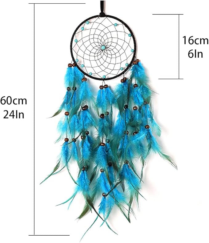 Handmade Dream Catcher, Natural Feather Dream Catchers Mobile Wall Decor, Dreamcatchers Gift for Girls Kids Women Decorations Home Ornament（Blue）