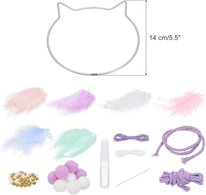 PATIKIL DIY Dream Catcher, Cat Making Dream Catcher Supplies Handmade Dream Catcher Kit Feather Pompom Beads for Wall Hanging Ornament Decor Craft, Purple