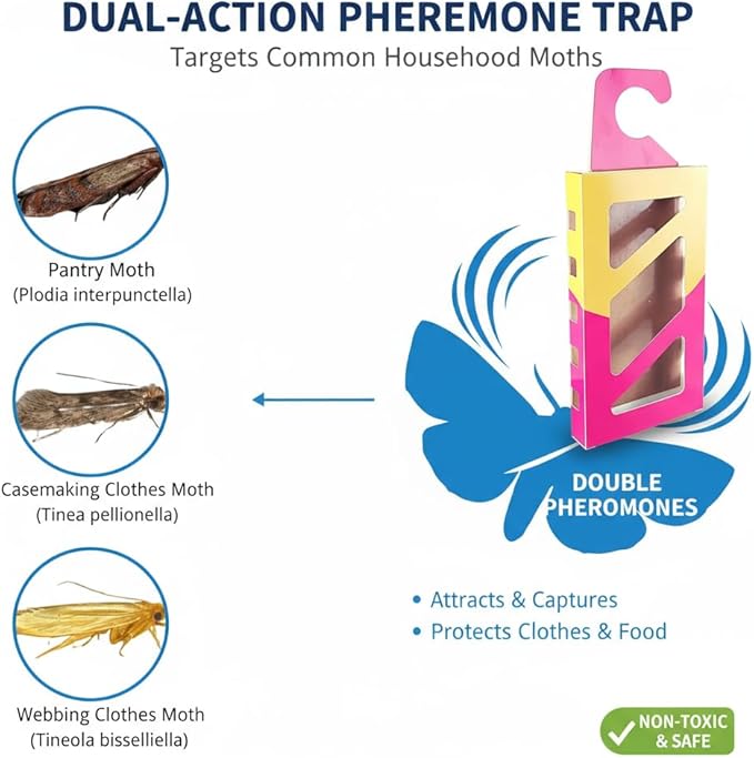 Effective and Refillable Dual Moth Pheromone Traps, Ultimate Solution to Clothes & Pantry Moth Control -4 Pack