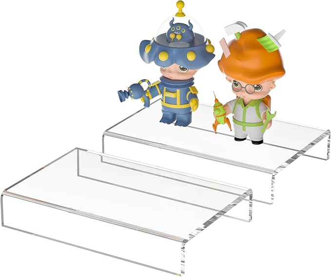 Acrylic Shelf Riser 6x3.9x1 pack of 2, Countertop Acrylic Display Storage Organizer for Shoes, Glasses, Plants, Home Decors, Perfume, Books, Dolls, 6x3.9x1 Inch