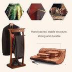 Suit Valet Stand with Tray, Wood Valet Stand for Men, Floor Standing Clothes Valet Stand, Valet Stand for Office Living Room Bed Room 44.4X30X112.2CM (Black)