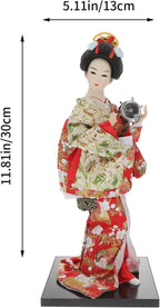 12" Traditional Japanese Geisha Doll Authentic Red Kimono Figurine Hand-Painted Porcelain & Fabric Asian Collectible Statue for Home Office Decor Gift Boxed