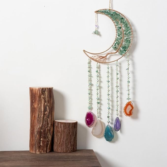 Green Agate Dream Catchers with Crystal Tree of Life Gemstone Dream Catchers Natural Gem Agate Wall Hangings Room Dreamcatchers Decor (Green)