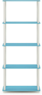 Furinno TURN-S-TUBE Book Shelf, 5-Tier Toolless Storage Shelves with Square Tubes, Shelving Unit for Organization and Storage for Living Room, Home Office, Light Blue