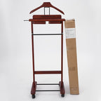 Clothing Valet Stand, Wood Suit Rack, Freestanding Valet Stand for Women and Man, 17"x12"x44" Suit Stand for Home Hotel Office (Reddish Orange)