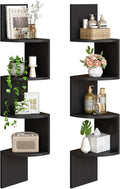 HOOBRO Corner Shelf Wall-Mounted, Set of 2 Floating Corner Shelves for Wall, 4-Tier Corner Bookshelves for Living Room, Bedroom, Bathroom, Home Office, Black BK25BJP201