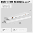 Homeforia White Floating Shelves 30 inch, High End Solid Real Wood 30inch Floating Shelf for Wall Mounted, White Wooden 30in Long Floating Shelves, Heavy Duty Bracket, 30 X 6.5 X 1.75 inches, Set of 4