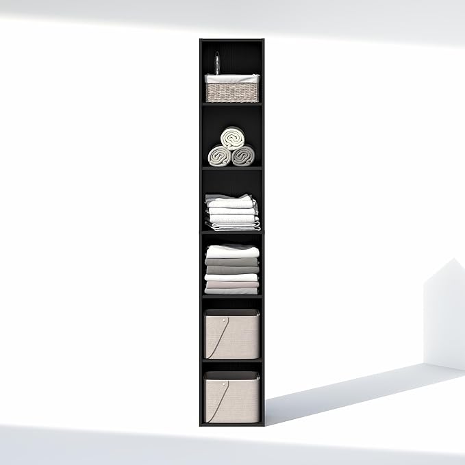 Furinno Cubicle 6-Tier Closet Organizers and Storage, Closet Organizer, Open Shelf Closet Storage, for Wardrobe, Bedroom, Living Room, Blackwood