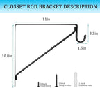 10PCS Heavy Duty Closet Rod Bracket, 11 x 11 Inch Closet Shelf Brackets,Supports 300 lbs,Wall Mount Closet Rod Supports Bracket Hook with Screws, Closet Rod Holders for Home and Closet Decor(Black)