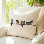 RABUSOFA Outdoor Birds Pillow Covers 20x20 Inch,Lumbar Small Throw Pillows for Couch,Spring Summer Hand-Painted Pillowcases,Teal Blue Pillows Decorative Throw Cushion Covers Cotton Linen for Sofa