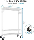 VIPEK R3 Rolling Clothing Rack Heavy Duty Garment Rack for Hanging Clothes, Portable Closet Wardrobe with Wheels and Side Hooks, Adjustable Freestanding Metal Clothes Rack with Shelves, White