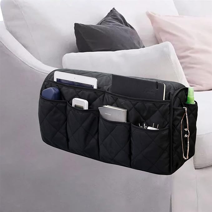 Armchair Caddy, Sofa Armrest Organizer with 14 Pockets, Waterproof Non Slip Recliner Remote Control Holder, Couch Chair Arm Storage for TV Remotes, Phone, iPad, Magazine, Books