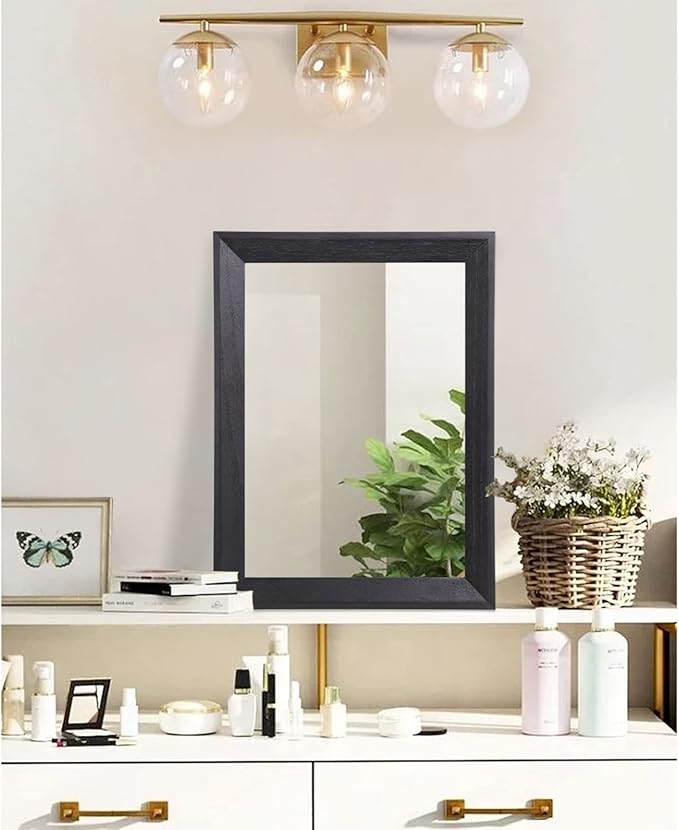 AAZZKANG Wall Mirror Black Rectangle Mirrors for Wall with Wood Framed Decorative for Bedroom Bathroom Living Room Farmhouse Entryway Hanging Small
