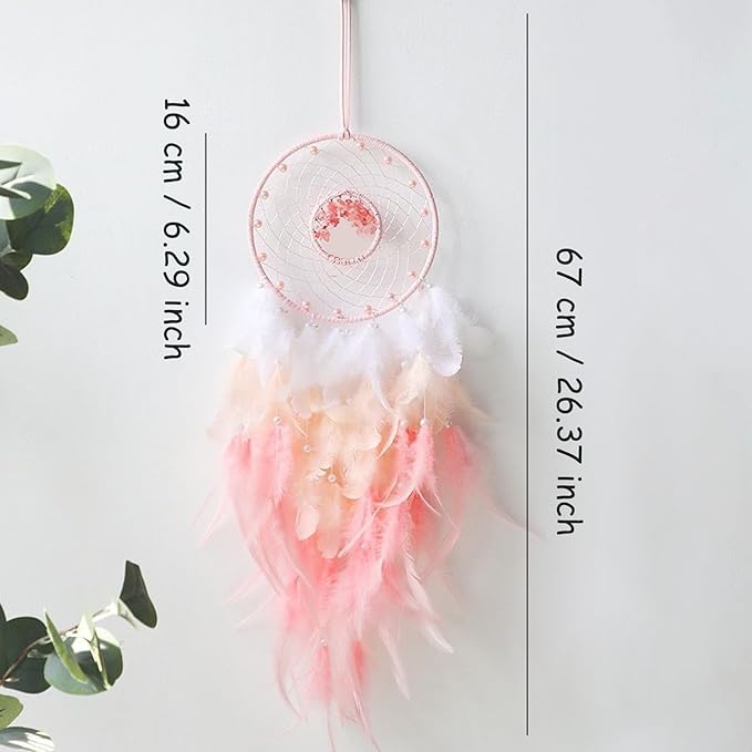 Dream Catchers, Handmade Dreamcatcher Aesthetic Room Decor, Sweet Dream Catcher Wall Decor for Bedroom, Living Room, Office (Pink)