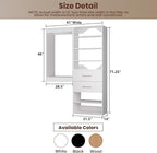 ROOMTEC Modular Closet System, 61" Wall Mounted Closet Organizer with Hanging Rods and Drawers, Wooden Tower for Walk-In Closets, Wardrobe Storage Kit, White