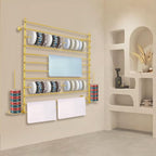 12-Tier Wall Mounted Scarf Rack, Scarf Display Rack, Towels Storage Hanger, Commercial Hijab Scarf Holder Organizer Space Saving for Retail Stores, Boutiques, Home (Gold, 47in Width)