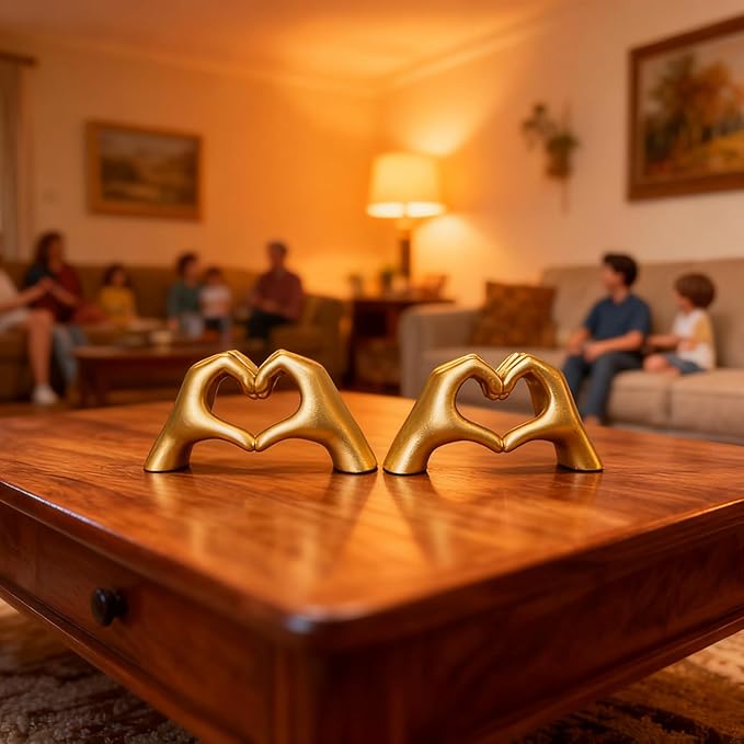 2 Pack Golden Heart Hands Decoration, Mini Modern Love Gesture Statue Finger, Abstract Art Sculpture Resin Home Wedding Decoration