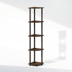 Furinno Turn-N-Tube Storage Shelves, 5-Tier Book Shelf, Corner Shelf, Toolless Open Shelves, for Organization and Storage, Living Room, Home Office, Hallway, Bedroom, Walnut