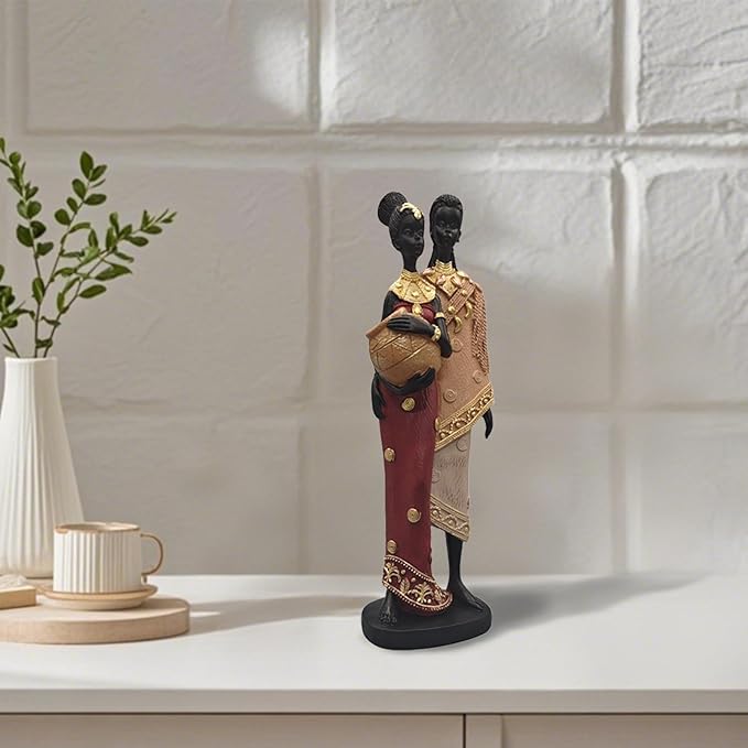 African Statue for Home Decor - 10" Tribal Lovers Couple Sculpture,Vintage Figure Figurines，Living Room/Study/Office/Bookshelf/Desktop for Housewarming/Anniversary