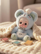 6" Hand-Painted Porcelain Face Doll with Acrylic Cotton Body, Small Ceramic Collectible Doll for Shelf & Desk Decor, Aesthetic Home Display, Collectors & Unique Birthday Gift (Blue)