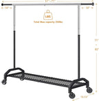 Heavy Duty Clothes Rack for Hanging Clothes Extendable Rolling Clothing Rack for Hanging Clothes 350lbs Chrome 51 to 71" W x 16.53" D x 65" to 71" H 3" Industrial Wheels