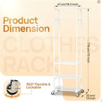Clothes Rack with Wheels, Freestanding Garment Rack with 3 Metal Shelves for Hanging Clothes, Portable Hanging Rod for Small Room, Bedroom, Bathroom (White)