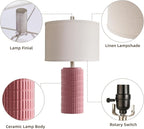 AIEAMPDO 23" Set of 2 Pink Modern Farmhouse Ceramic Table Lamps for Bedroom | Modern Farmhouse Nightstand Table Lamps For Living Room, End Table And Entryway, 2 LED Bulbs Included