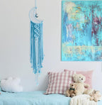 Dream Catchers Moon Dream Catcher with Light, Blue Dream Catcher for Girls Room Wall Decor for Women, Macrame Dreamcatcher Boho Bedroom Decor for Teen Girls Boys for Mom Room Decor