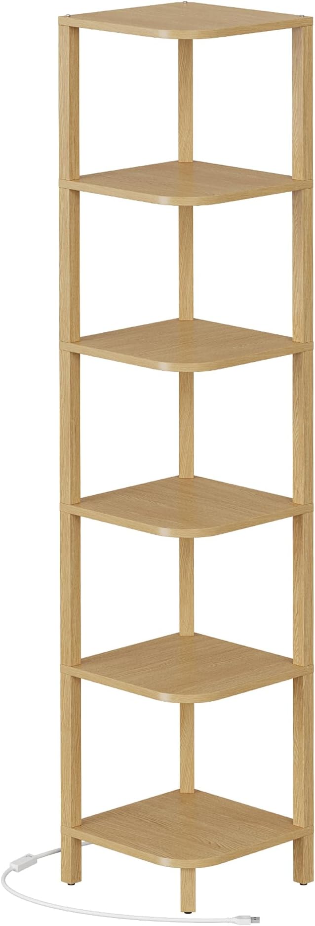 TUTOTAK Corner Shelf with LED Light, 6-Tier Corner Bookshelf for Small Space, Narrow Display Corner Shelf Stand with Storage Rack, for Living Room, Bedroom, Natural BS08BN006L