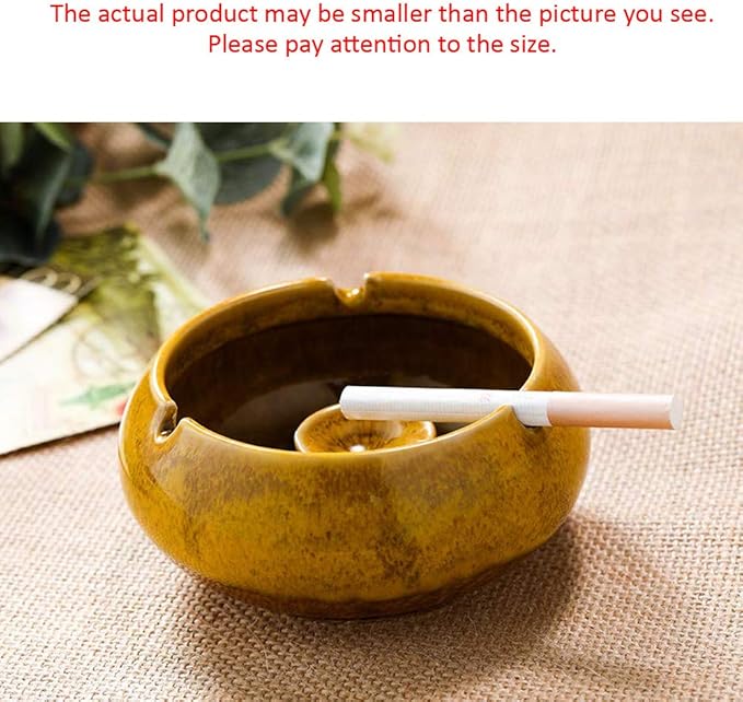 Lependor Ceramic Ashtray with Lids, Windproof, Cigarette Ashtray for Indoor or Outdoor Use，Ash Holder for Smokers,Desktop Smoking Ash Tray for Home Office Decoration - Yellow