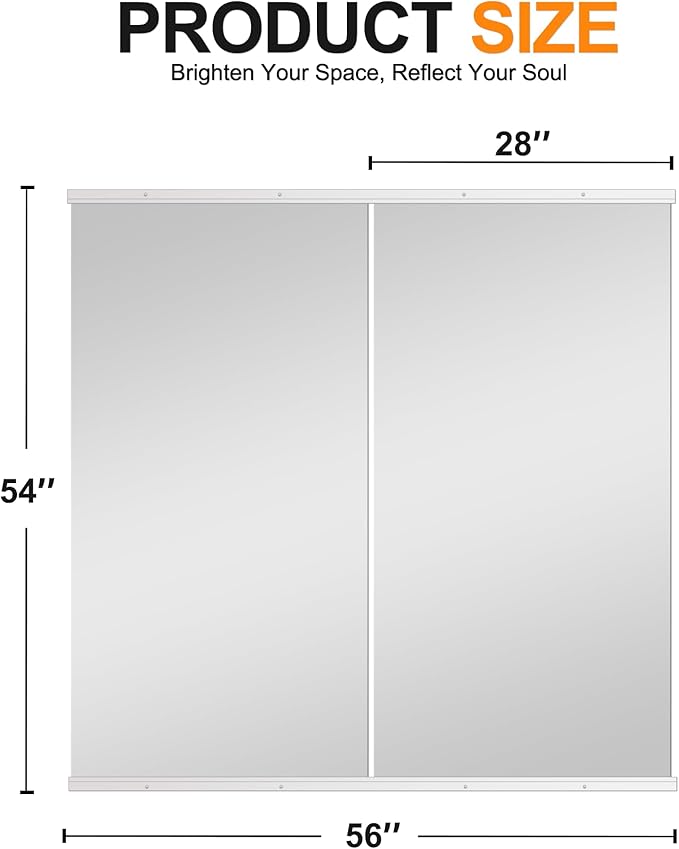 Delma Home Gym Mirror,54''x28''x2PCS Silver,Large Full Body Tempered Glass Frameless, Wall-Mounted for Gym, Yoga, Garage, Bedroom, Bathroom
