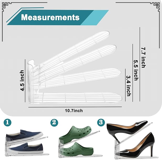 12 Pack Shoe Slots Organizer, Durable Stackable Shoe Holder for Closet Organization, Clear Double Layer Shoe Space Saver, Adjustable Shoe Stacker for Slippers, Loafers, Heels & Sneakers