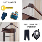 Suit Stands Butler Clothing Racks Wood Suit Valet Stand Clothes Rack with Base Floor Standing Suit Hanger Rack with Drawer, Top Tray,for Office Living Room Bed Room ﻿43X33.5X107CM(Brown)