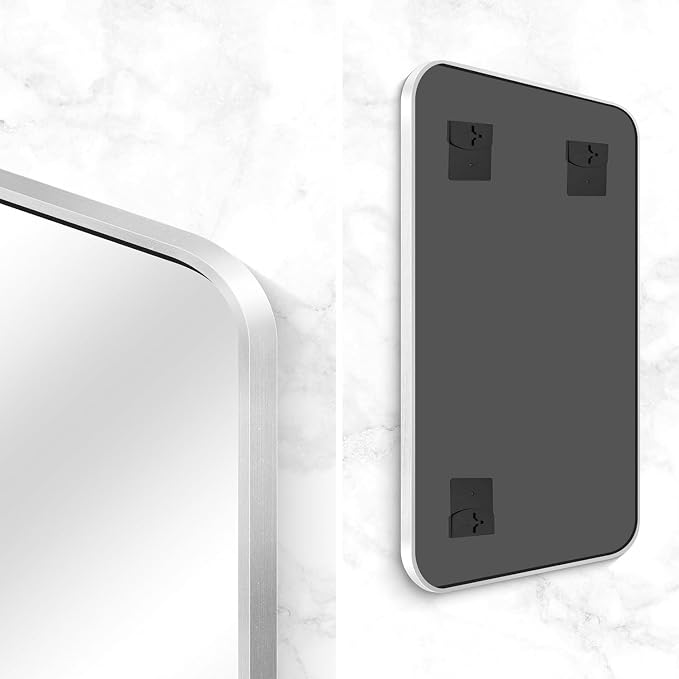 BONEWEI Silver Bathroom Mirror,24x40 inch Wall Mirror for Bathroom Wall Mounted,Rectangle Mirror for Bathroom Over Sink,Modern Frame Round Corner for Living Room,Bedroom Entryway,Horizontal/Vertical