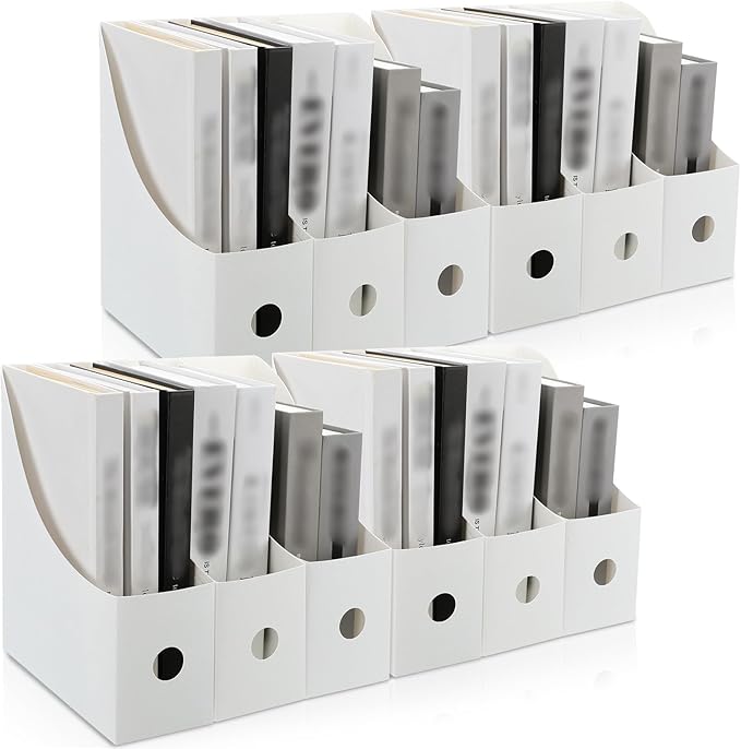 Geyee 12 Pack Magazine File Holder Plastic Desk Organizer Magazine Holder Storage Heavy Duty File Boxes for Home Storage and Office Organization(White)