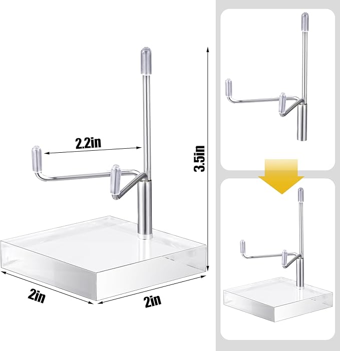 RattanView 16 Pcs Crystal Holder Easel Display Adjustable Metal Arm Display Stand with Acrylic Base Easel Rock Mineral Stand for Gemstone Fossils Geodes Mineral Agate Collection(Silver)