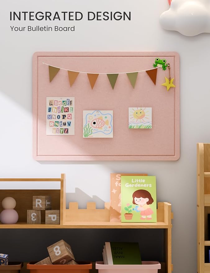 Fluxynara Bulletin Board, 23.6" x 17.5" Cork Board Alternative with 12 Safe Removable Adhesive Tabs, Foldable Felt Pin Board for Home Office, Classroom, Bedroom,Entryway for Walls—Pink