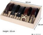 5 Slot Belt Organizer Tray, Velvet Drawer Insert for Men’s Belts, Belt Storage Organizer for Closet & Drawer, Cream