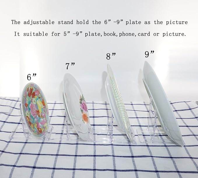 Artliving Plate Stands for Display Set of 6, Two Part Adjustable Clear Plastic Display Stand Easel for 5-9 Inch Plates, Bowls, Picture Frames, Books, Comics, Photo, Small Signs and Collectibles