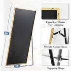 DUMOS 64"x21" Full Length Mirror with Stand, Floor Standing Aluminum Frame, ShatterProof Nano Glass for Bedroom, Living Room, Cloakroom Modern Simple Home Decor, Can Be Hanging, Leaning or Wall, Gold