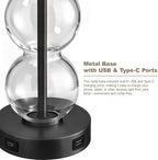 Oneach 25" Glass Table Lamps Set of 2, Black Modern Table Lamps with USB Ports for Living Room, Linen Shade Bedside Lamps for Bedroom, Nightstand, Side Table (Bulbs not Included)
