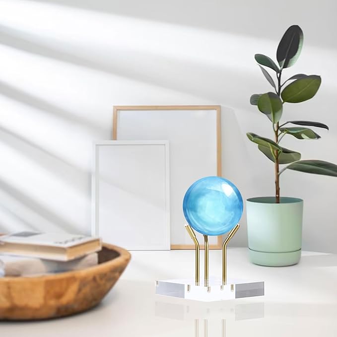 Hipiwe Gold Metal Arm Display Stand Easel with Acrylic Base Decorative Display Easel Holder for Sphere Crystal Ball Eggs Mineral Geodes Rock Seashell, X- Large