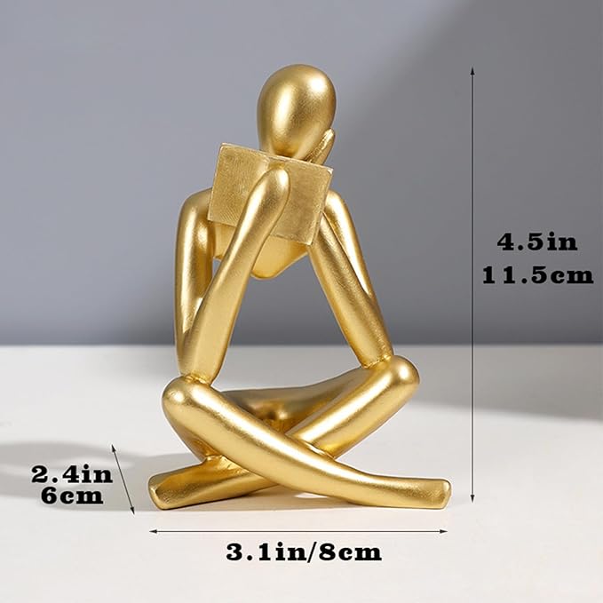 Jinkoozz Gold Reading Women Statue, Thinker Sculptures, Abstract Art Ornament, Modern Aesthetic Figurine Decoration, Suitable for Home Living Room Bedroom Office Shelf Table Desk Bookshelf Decor
